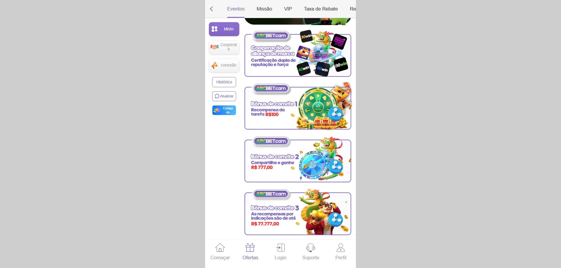Bônus de boas-vindas da Abcbet Casino para jogadores brasileiros
